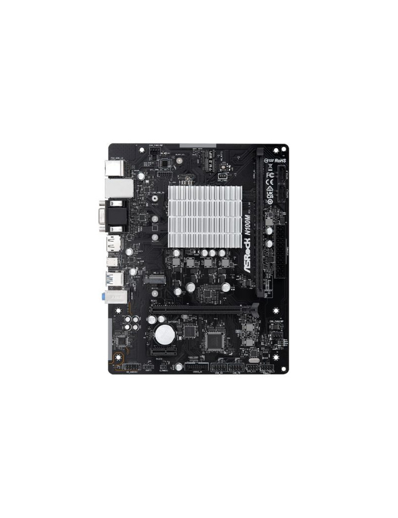 Asrock N100M  Integrated Intel Quad-Core N100  Micro ATX  1 DDR4  VGA  HDMI  DP  Fanless Design  1x M.2