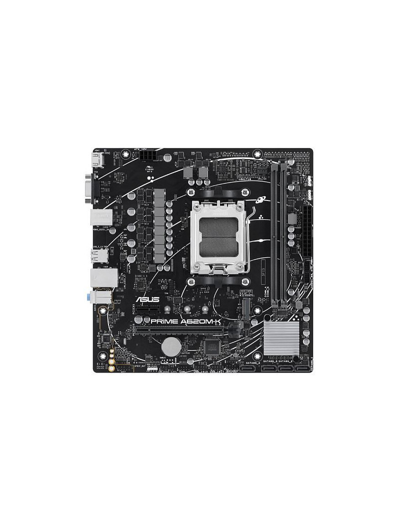 Asus PRIME A620M-K  AMD A620  AM5  Micro ATX  2 DDR5  VGA  HDMI  GB LAN  PCIe4  1x M.2