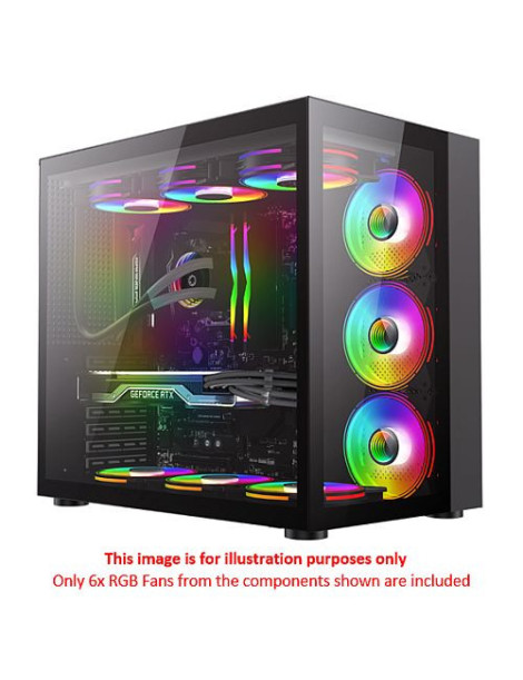 GameMax Infinity Gaming Case w/ Glass Side & Front  ATX  Dual Chamber  6x Dual-Ring ARGB Fans inc.  RF Remote Control  USB-C  Full Black