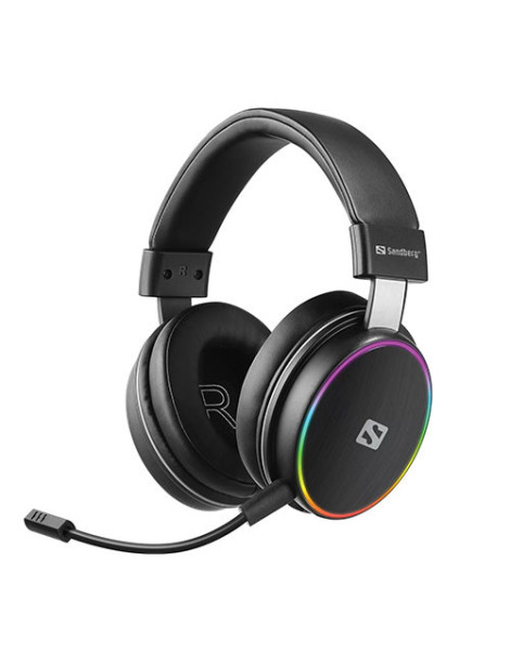 Sandberg HeroBlaster Wireless Gaming Headset  Bluetooth 5.1/3.5mm Jack  Detachable Mic  Multi-Colour LED lights  5 Year Warranty