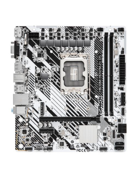 Asrock H610M-HDV/M.2+ D5  Intel H610  1700  Micro ATX  2 DDR5  VGA  HDMI  DP  PCIe4  1x M.2