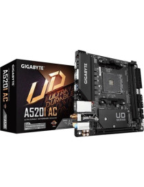 Gigabyte A520I AC Ultra Durable AMD AM4 Socket Motherboard  Mini-ITX  2x DDR4 Slots  1x M.2 Socket  GbE LAN  Wi-Fi 5  1x Display Port 1.4 / 2x HDMI Ports