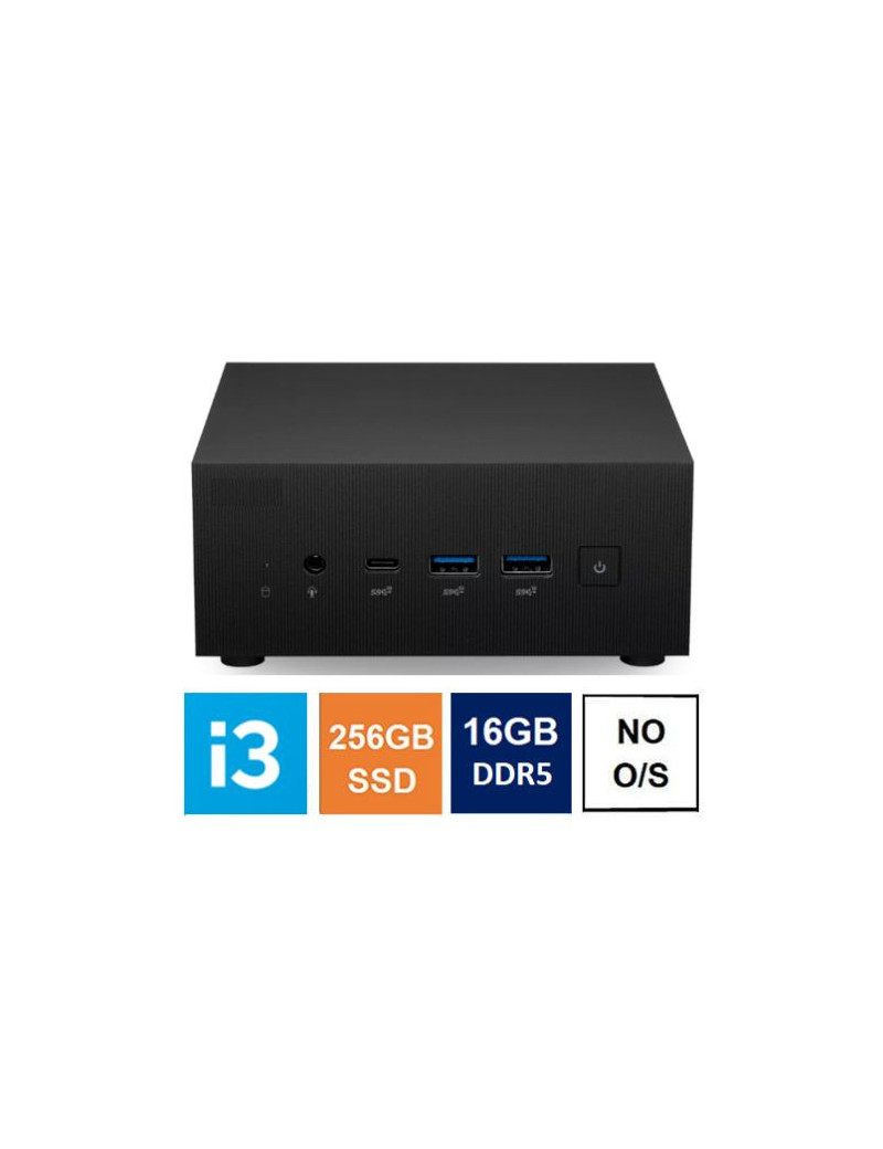 Spire Mini PC  Asus PN64 Case  i3-1220P  16GB DDR5  256GB SSD  HDMI  DP  USB-C  2.5G LAN  Wi-Fi 6E  VESA Mountable  No Operating System