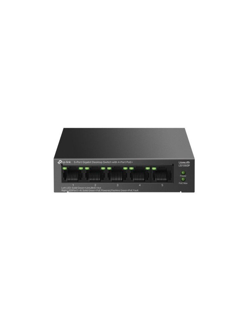 TP-LINK (LS105GP) 5-Port Gigabit Desktop LiteWave Switch with 4-Port PoE+  Metal Casing