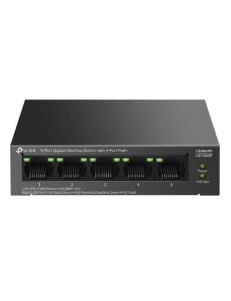 TP-LINK (LS105GP) 5-Port Gigabit Desktop LiteWave Switch with 4-Port PoE+  Metal Casing