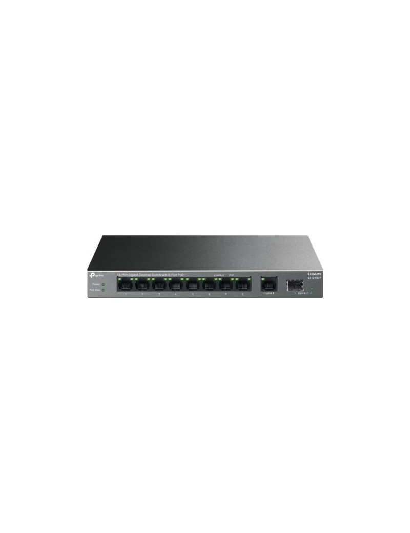 TP-LINK (LS1210GP) 10-Port Gigabit Desktop LiteWave Switch with 8-Port PoE+  GB SFP Port