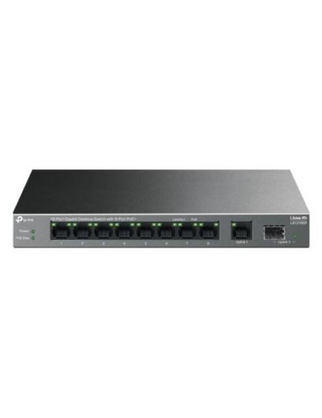 TP-LINK (LS1210GP) 10-Port Gigabit Desktop LiteWave Switch with 8-Port PoE+  GB SFP Port