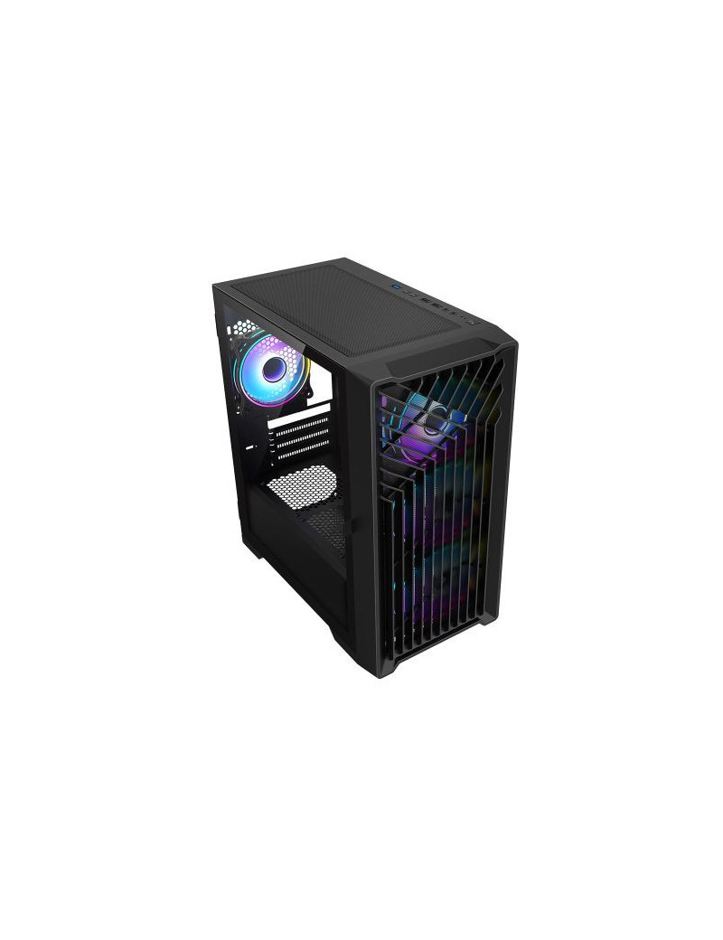 Vida Cyclone Black ARGB Gaming Case w/ Glass Window  Micro ATX  4x ARGB Fans  Grill/Mesh Front