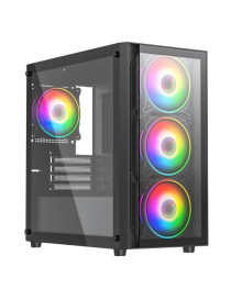 Vida Lucid Black ARGB Gaming Case w/ Glass Front & Side  Micro ATX  4x ARGB Infinity Fans