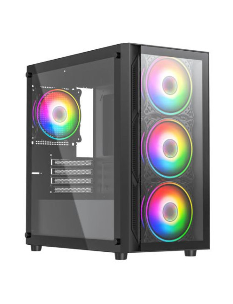 Vida Lucid Black ARGB Gaming Case w/ Glass Front & Side  Micro ATX  4x ARGB Infinity Fans