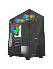 Vida Vetro Black ARGB Gaming Case w/ Glass Front & Side  ATX  3x ARGB Fans  6-Port PWM ARGB Fan Hub & Remote Control