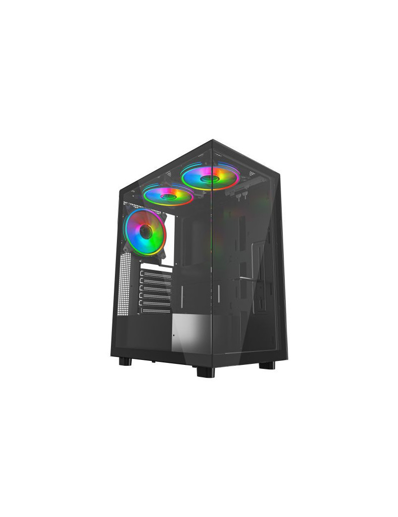 Vida Vetro Black ARGB Gaming Case w/ Glass Front & Side  ATX  3x ARGB Fans  6-Port PWM ARGB Fan Hub & Remote Control