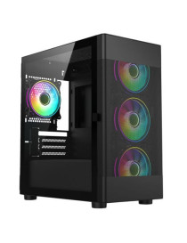 Vida Zephyr Black ARGB Gaming Case w/ Glass Window  Micro ATX  4x ARGB Fans  Mesh Front