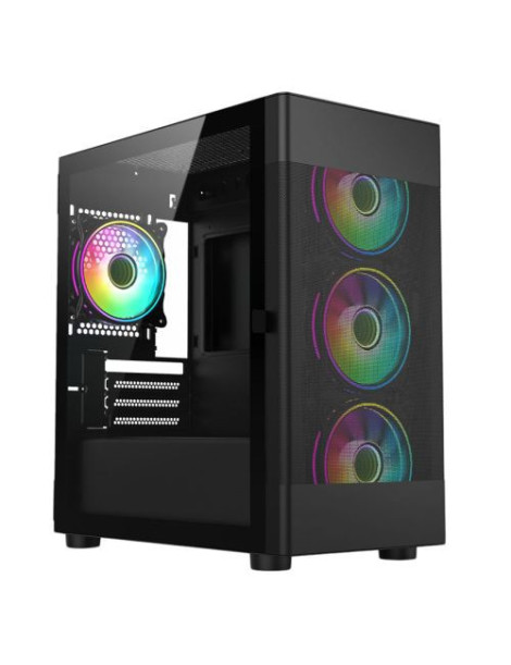 Vida Zephyr Black ARGB Gaming Case w/ Glass Window  Micro ATX  4x ARGB Fans  Mesh Front