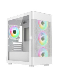 Vida Zephyr White ARGB Gaming Case w/ Glass Window  Micro ATX  4x ARGB Fans  Mesh Front