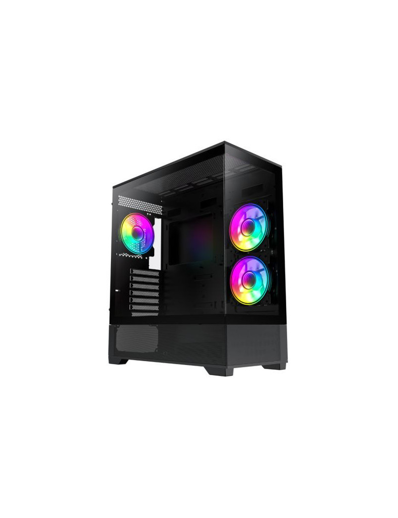 GameMax Vista ATX Gaming Case w/ Glass Side & Front  Mesh Panelling  3x Infinity ARGB Fans  ARGB PWM Fan Hub  Black