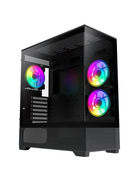 GameMax Vista ATX Gaming Case w/ Glass Side & Front  Mesh Panelling  3x Infinity ARGB Fans  ARGB PWM Fan Hub  Black