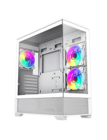 GameMax Vista ATX Gaming Case w/ Glass Side & Front  Mesh Panelling  3x Infinity ARGB Fans  ARGB PWM Fan Hub  White