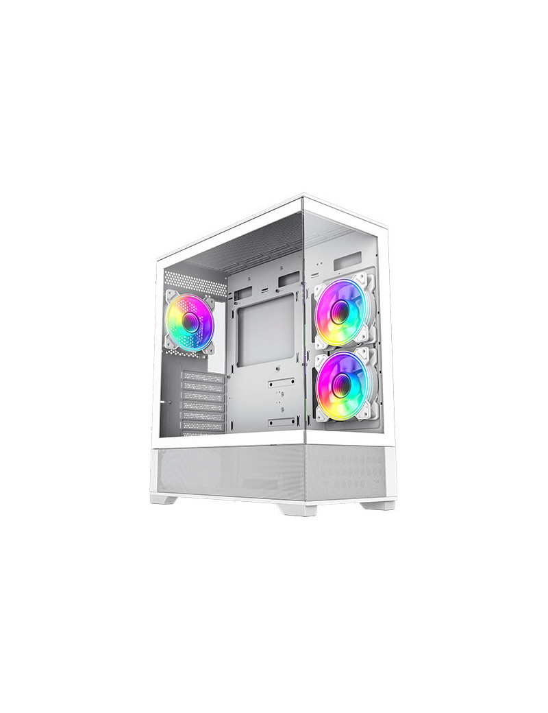 GameMax Vista ATX Gaming Case w/ Glass Side & Front  Mesh Panelling  3x Infinity ARGB Fans  ARGB PWM Fan Hub  White