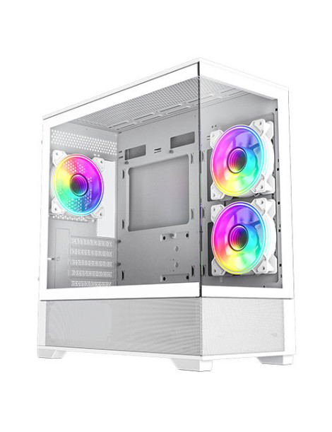 GameMax Vista Micro ATX Gaming Case w/ Glass Side & Front  Mesh Panelling  3x Infinity ARGB Fans  ARGB PWM Fan Hub  White