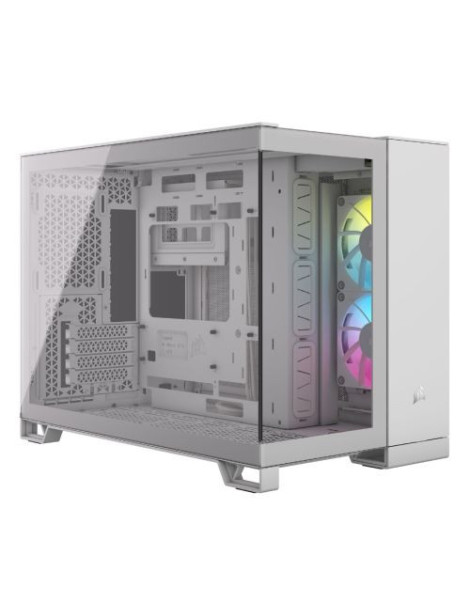 Corsair 2500X RGB Dual Chamber Gaming Case w/ Glass Side & Front  Micro ATX  2x RGB Fans  Mesh Panels  USB-C  Asus BTF Compatible  White