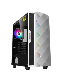 GameMax Diamond ARGB Gaming Case w/ Glass Window  ATX  ARGB Strip & Angled Pattern Front  Rear RGB Fan  LED Button  White