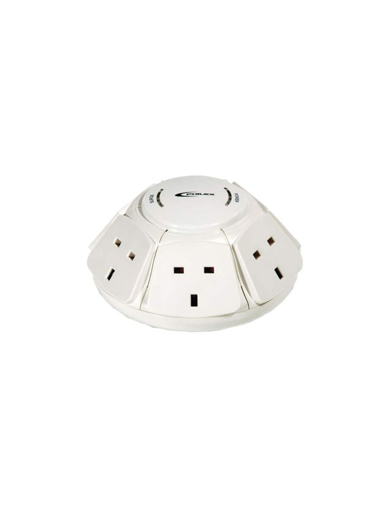 Philex PowerDome Multi Socket Extension Dome  6-Way  1M Cable  13A  Surge Protected