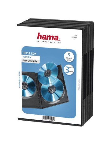 Hama 5x Triple DVD/Blu-Ray Jewel Cases  3 Discs per case  Black