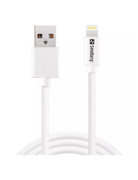 Sandberg Charging/Data USB-A to Lightning Cable  480Mbps  2 Metre  White  5 Year Warranty