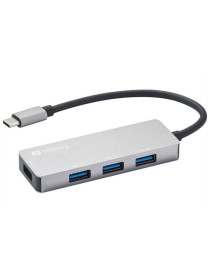 Sandberg External 4-Port USB-C Hub  1x USB 3.0  3x USB 2.0  Aluminium  USB Powered  5 Year Warranty