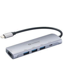 Sandberg External 4-Port USB-A Hub  4x USB 3.0 Gen1 Type-A  Aluminium  USB Powered  5 Year Warranty