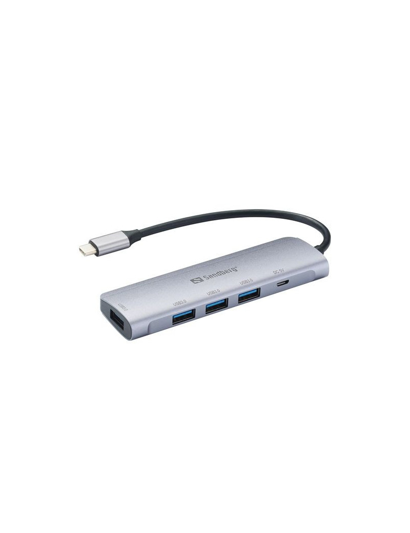 Sandberg External 4-Port USB-A Hub  4x USB 3.0 Gen1 Type-A  Aluminium  USB Powered  5 Year Warranty