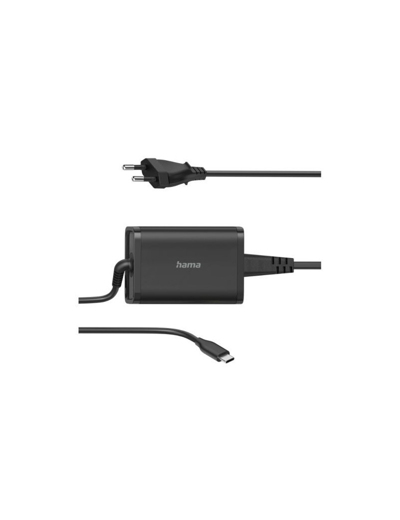 Hama Universal 65W EU Travel USB-C Notebook PSU  5-20V  Power Delivery  Auto Select  Hook & Cable Tie  *Euro Plug*