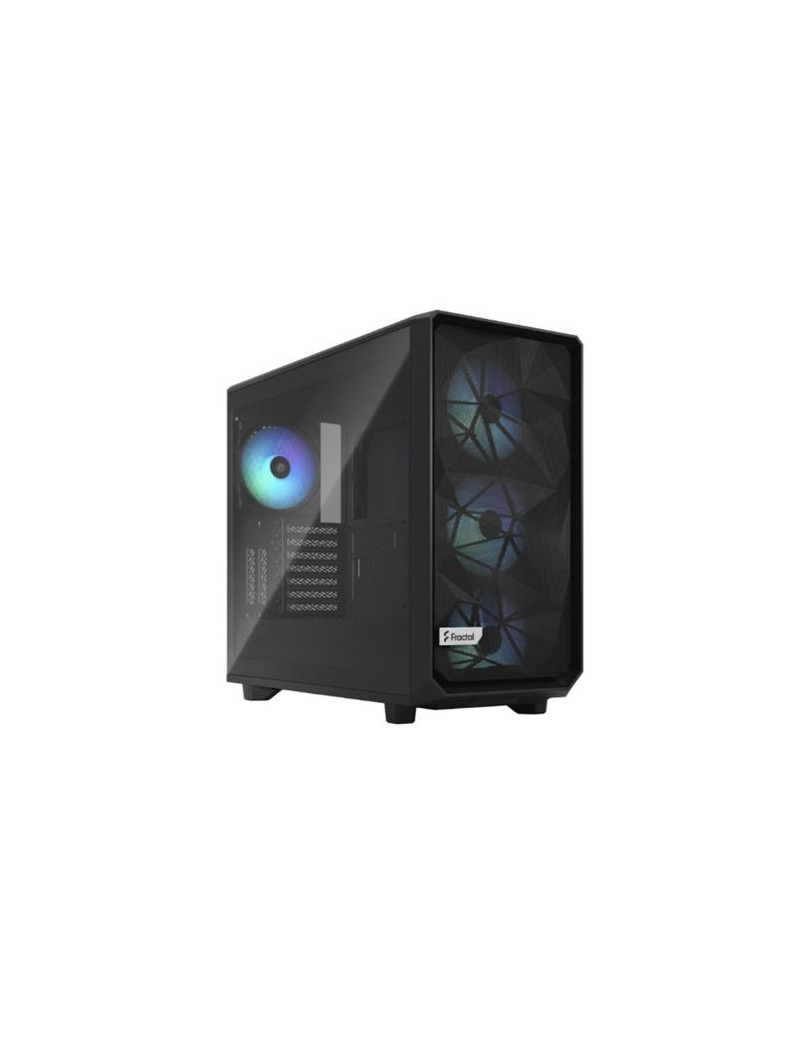 Fractal Design Meshify 2 RGB (Black TG) Gaming Case w/ Light Tint Glass Window  E-ATX  Angular Mesh Front  4 RGB Fans  Fan Hub  Detachable Front Filter  USB-C