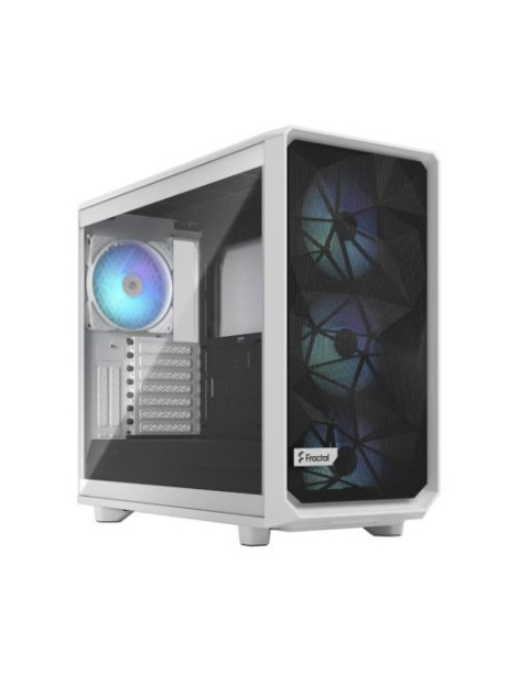 Fractal Design Meshify 2 RGB (White TG) Gaming Case w/ Light Clear Glass Window  E-ATX  Angular Mesh Front  4 RGB Fans  Fan Hub  Detachable Front Filter  USB-C