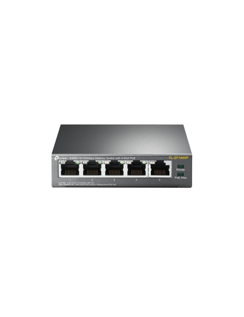 TP-LINK (TL-SF1005P) 5-Port 10/100 Unmanaged Desktop Switch  4 Port PoE  Steel Case