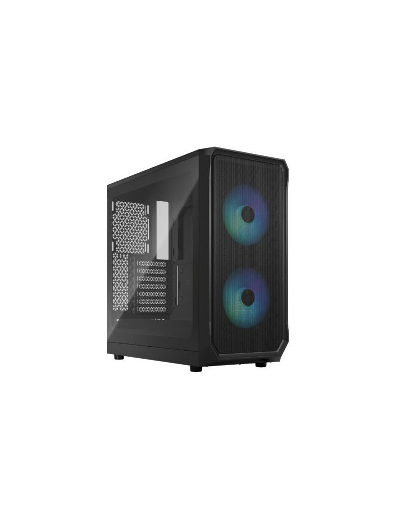 Fractal Design Focus 2 RGB (Black TG) Gaming Case w/ Clear Glass Window  ATX  2 RGB Fans  RGB controller  Mesh Front  Innovative Shroud System