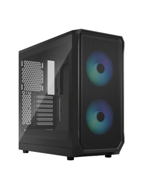 Fractal Design Focus 2 RGB (Black TG) Gaming Case w/ Clear Glass Window  ATX  2 RGB Fans  RGB controller  Mesh Front  Innovative Shroud System