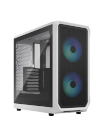 Fractal Design Focus 2 RGB (White TG) Gaming Case w/ Clear Glass Window  ATX  2 RGB Fans  RGB controller  Mesh Front  Innovative Shroud System