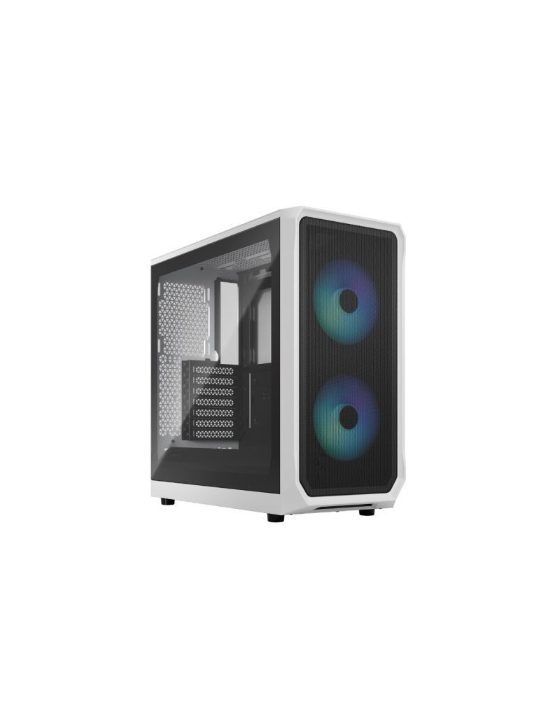 Fractal Design Focus 2 RGB (White TG) Gaming Case w/ Clear Glass Window  ATX  2 RGB Fans  RGB controller  Mesh Front  Innovative Shroud System