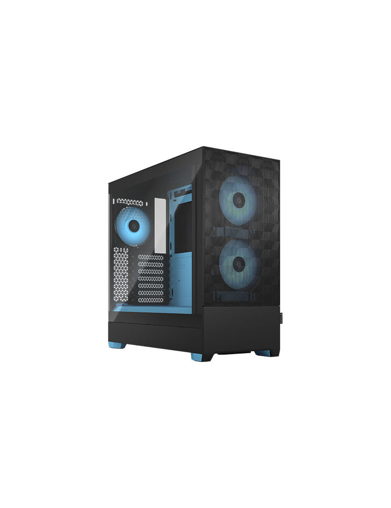 Fractal Design Pop Air RGB (Cyan Core TG) Gaming Case w/ Clear Glass Window  ATX  Hexagonal Mesh Front  Cyan Interior/Accents  3 RGB Fans & ARGB Controller