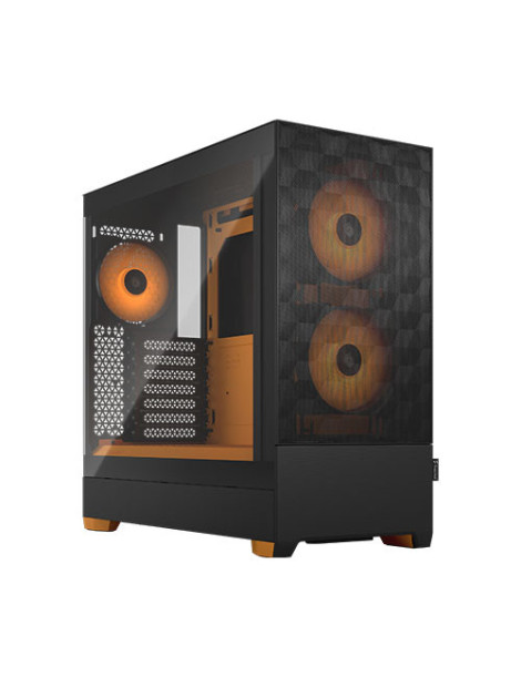 Fractal Design Pop Air RGB (Orange Core TG) Gaming Case w/ Clear Glass Window  ATX  Hexagonal Mesh Front  Orange Interior/Accents  3 RGB Fans & ARGB Controller