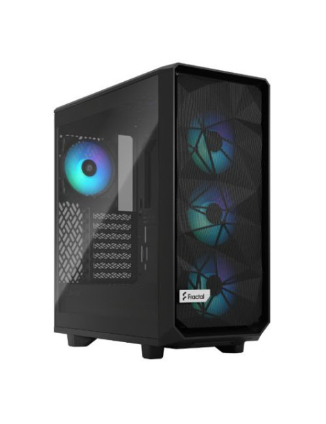 Fractal Design Meshify 2 Compact Lite RGB (Black TG) Gaming Case w/ Light Tint Glass Window  ATX  Angular Mesh Front  4 RGB Fans  RGB Controller