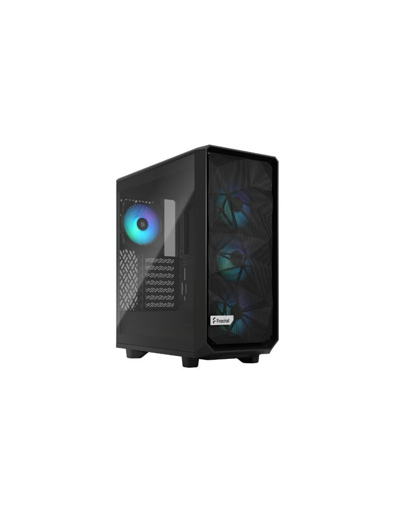 Fractal Design Meshify 2 Compact RGB (Black TG) Gaming Case w/ Light Tint Glass Window  ATX  Angular Mesh Front  4 RGB Fans  RGB Controller  USB-C