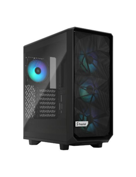 Fractal Design Meshify 2 Compact RGB (Black TG) Gaming Case w/ Light Tint Glass Window  ATX  Angular Mesh Front  4 RGB Fans  RGB Controller  USB-C