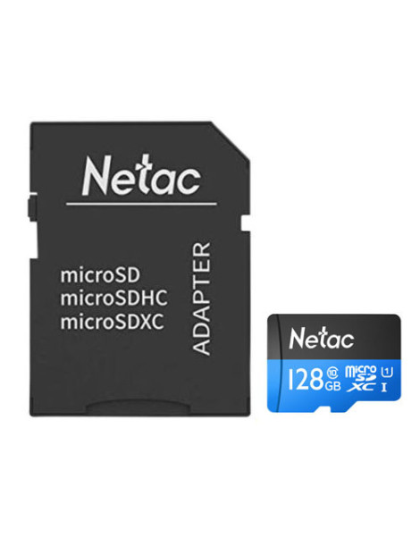 Netac P500 128GB MicroSDXC Card with SD Adapter  UHS-I Class 10  U1  90MB/s