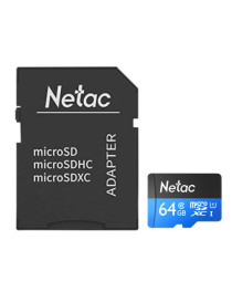 Netac P500 64GB MicroSDXC Card with SD Adapter  UHS-I Class 10  U1  90MB/s