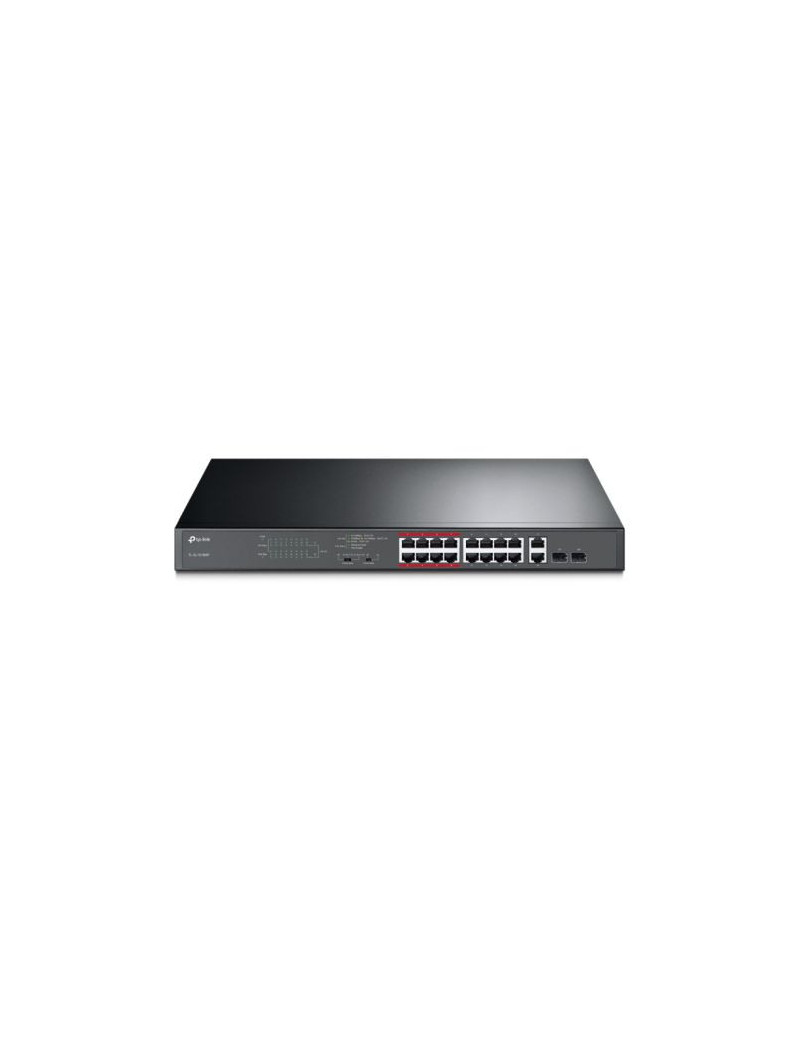 TP-LINK (TL-SL1218MP) 16-Port 10/100Mbps + 2-Port GB Unmanaged PoE Switch  2 combo GB SFP Slots  16-Port PoE  Rackmountable