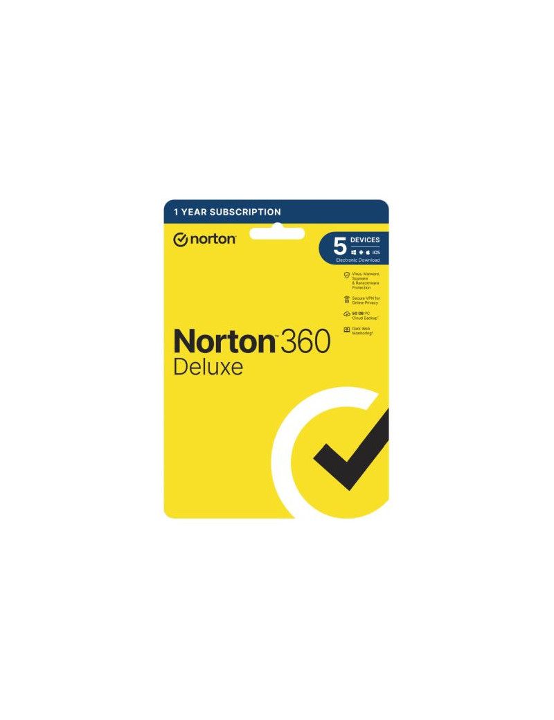 Norton 360 Deluxe 1x 5 Device  1 Year Retail Licence - 50GB Cloud Storage - PC  Mac  iOS & Android *Non-enrolment*