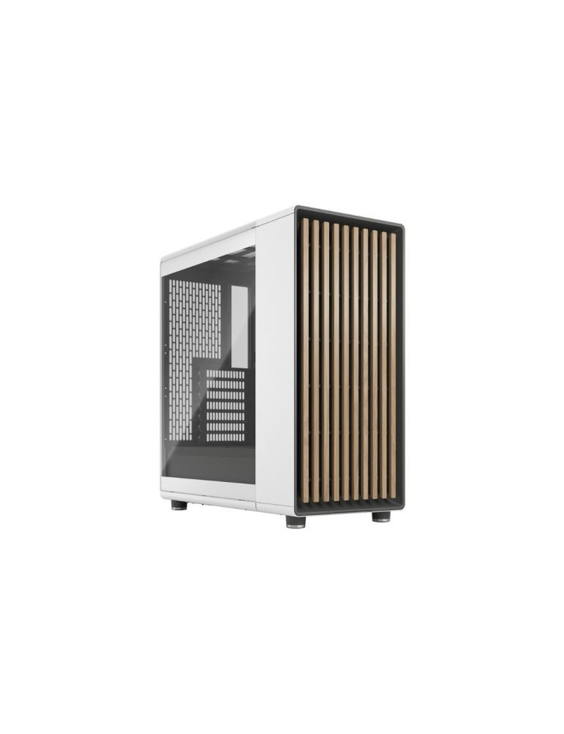 Fractal Design North Chalk White (TG Clear) Case w/ Clear Glass Window  ATX  2 Fans  USB-C  Oak Front